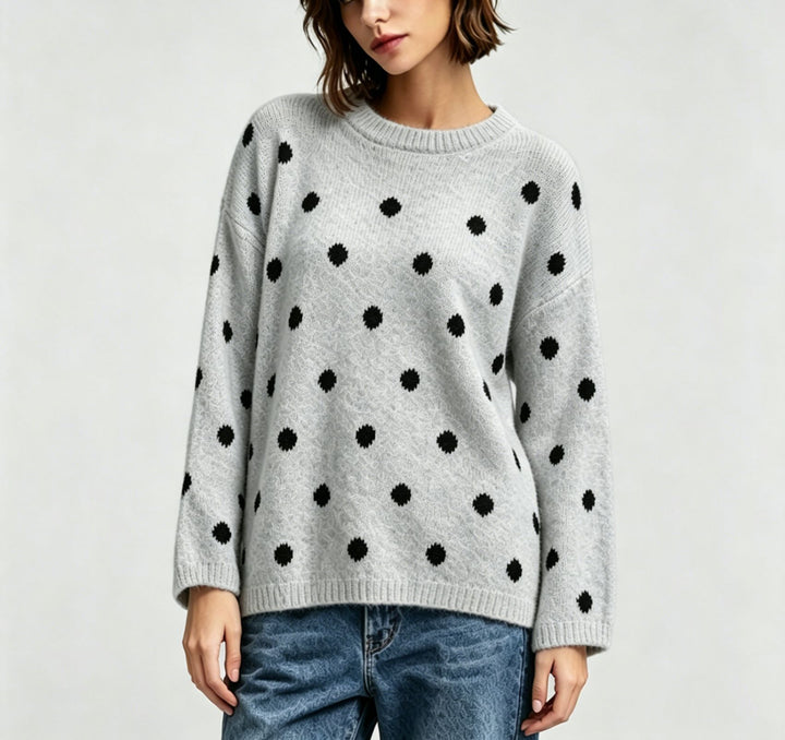 Damen Oversize Strickpullover mit dezentem Punktemuster und Rundhalsausschnitt – Mavelle