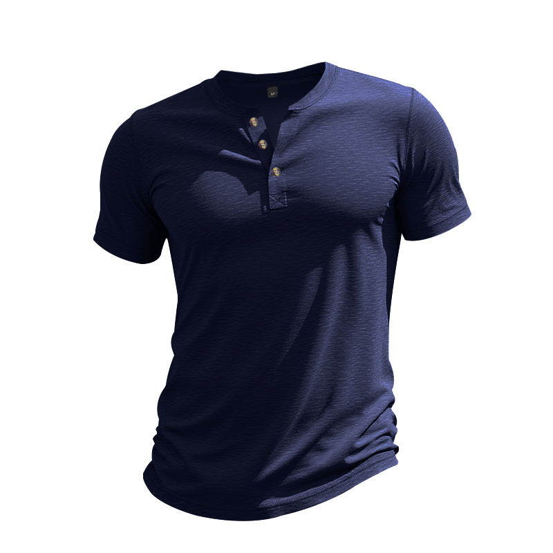 Herren Kurzarm-Henley-T-Shirt aus weicher Baumwolle mit dekorativer Knopfleiste Echoarchiv