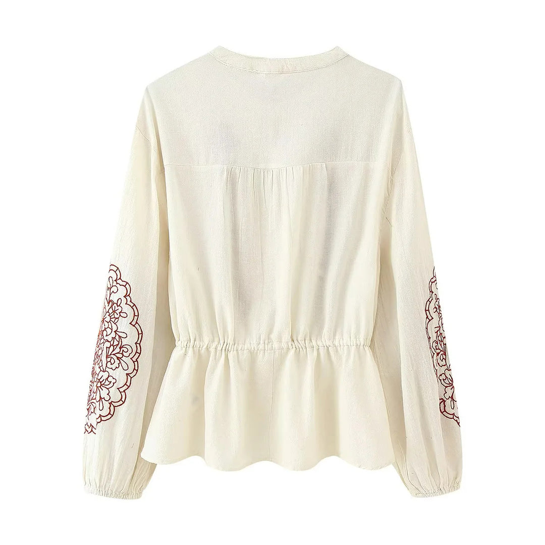 Damen nan bestickte Boho-Bluse mit Tunnelzugtaillierung, Spitzenbesatz und Volantbund Echo Archiv