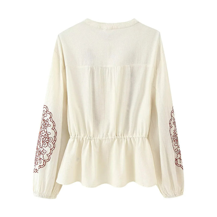 Damen nan bestickte Boho-Bluse mit Tunnelzugtaillierung, Spitzenbesatz und Volantbund Echo Archiv