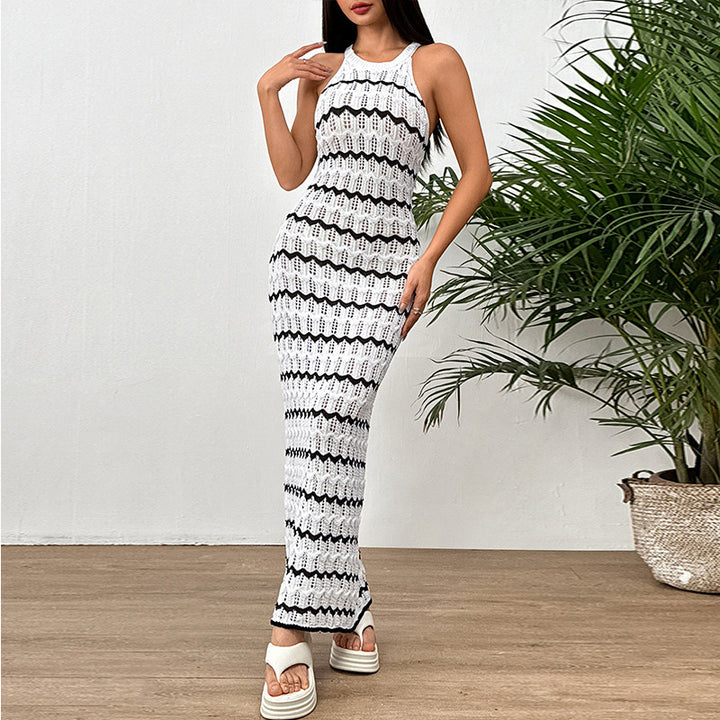 Damen Häkel Langkleid mit dekorativem Wellenmuster und figurbetonter Silhouette Echo Archiv