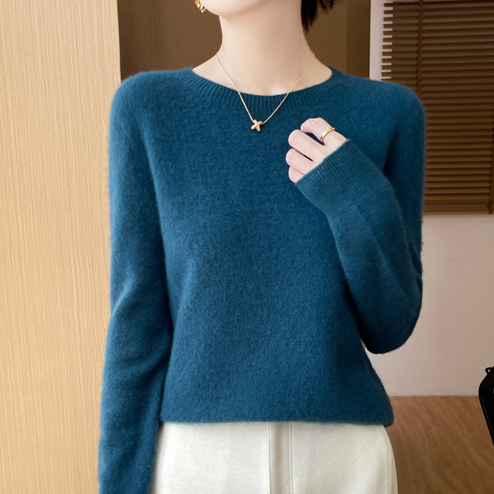 Damen Weicher Mohair‑Optik Rundhals‑Pullover mit feinem Rippsaum und leichter Oversize‑Passform Echoarchiv