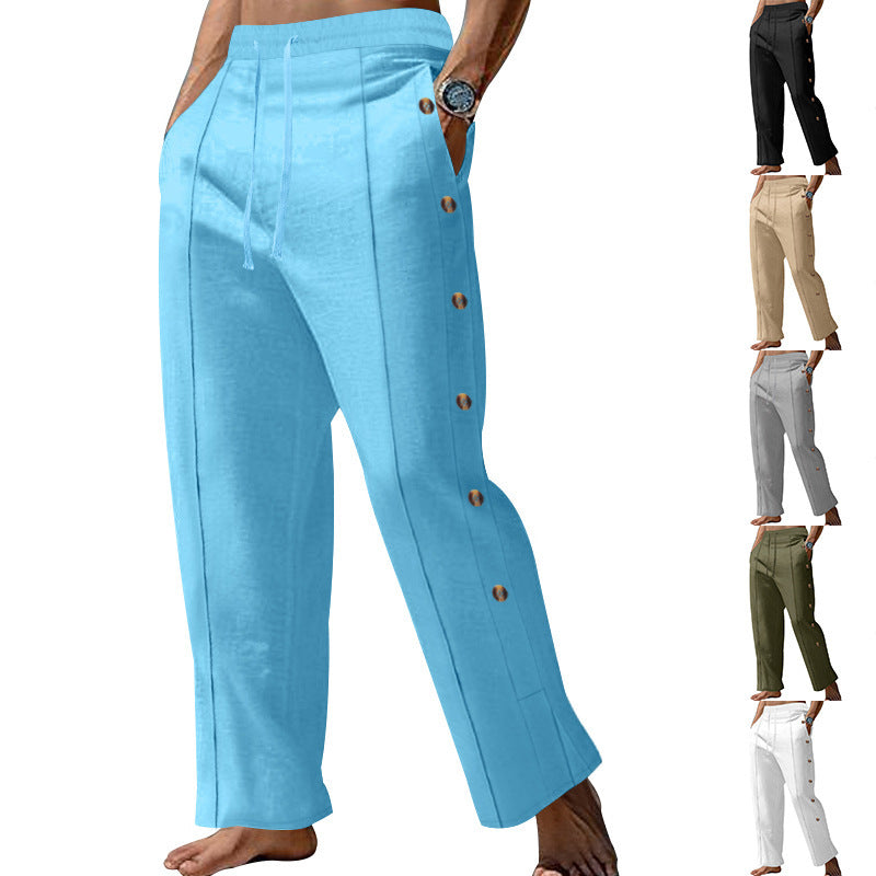 Herren lässige Sommer-Cargo-Hose mit Knopfdetails und verstellbarem Bund Echoarchiv