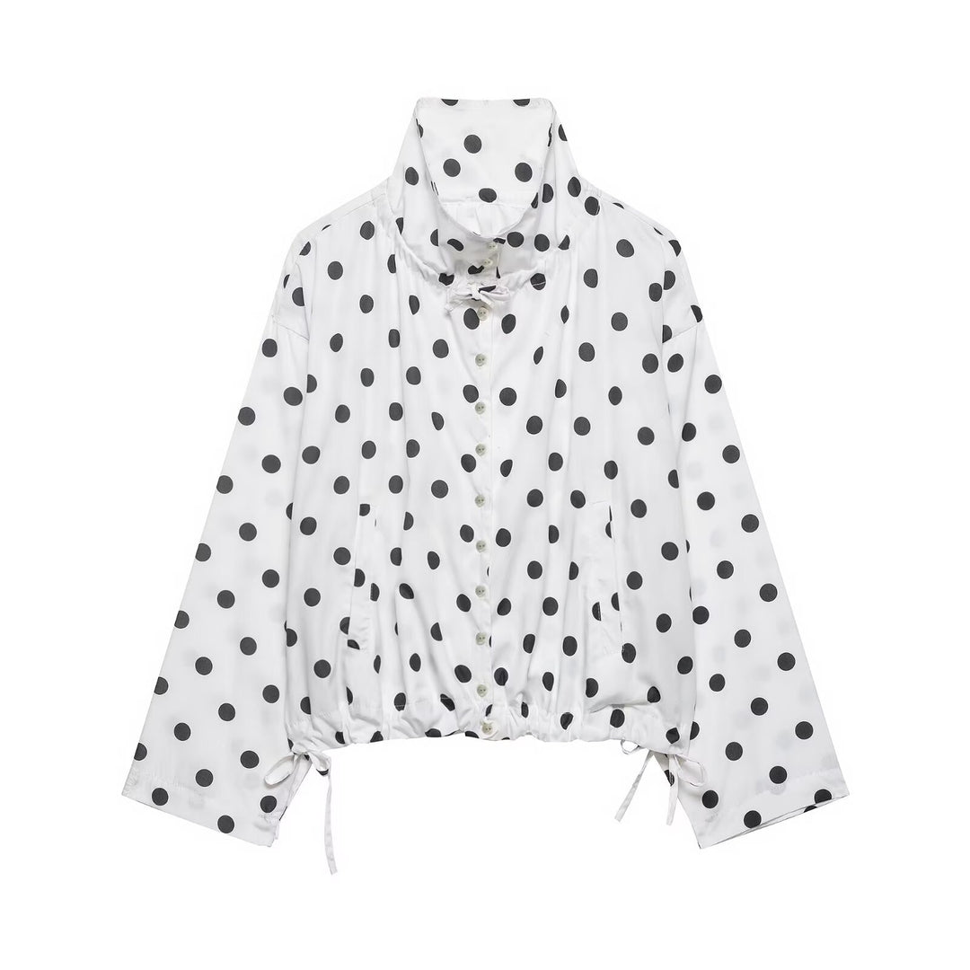 Damen Leichte Oversize-Polka-Dot Windjacke mit Stehkragen, Knopfleiste und Kordelzug Echo Archiv