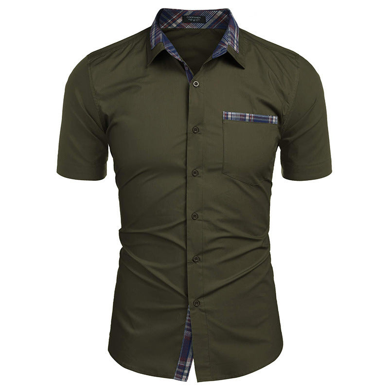 Herren Kurzarm-Hemd mit modernem Karomuster und gestreiftem Kragen Echoarchiv