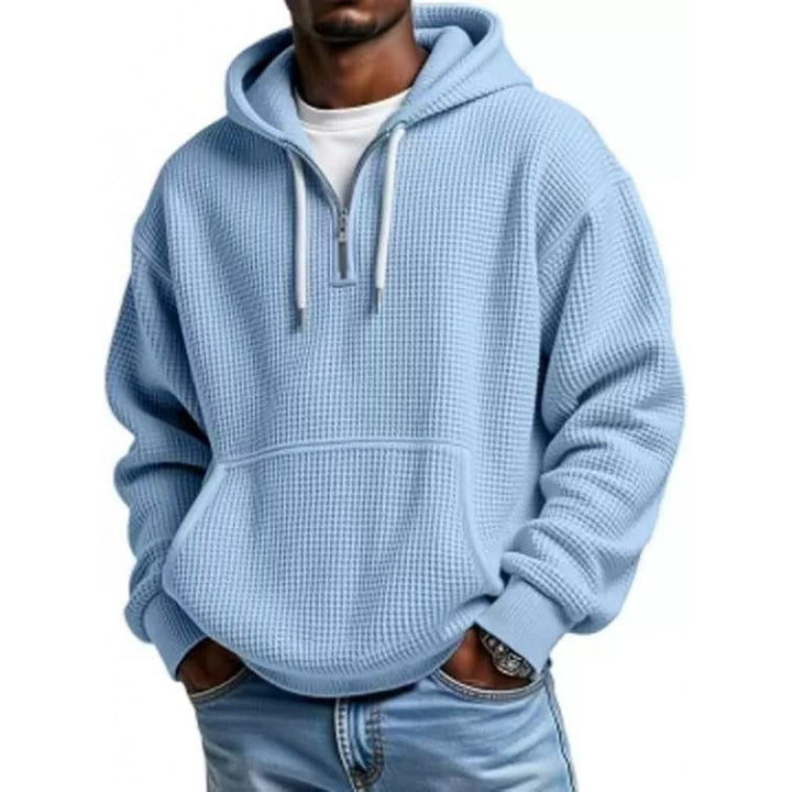 Herren Waffelstruktur-Hoodie mit halbem Reißverschluss und Kängurutasche Echo Archiv