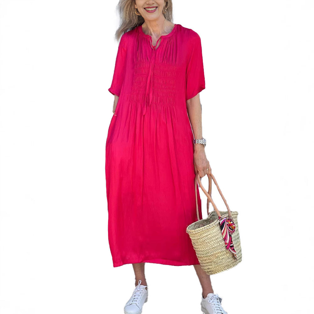 Damen nan lässiges Midikleid mit geraffter Brustpasse, filigratem Schlupfkragen, Bindeband und Seitentaschen Echo Archiv