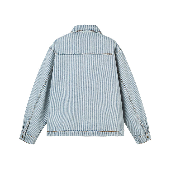 Damen Oversize-Denimjacke im Workwear-Stil mit feinen Streifen und Zwei-Wege-Reißverschluss Echoarchiv