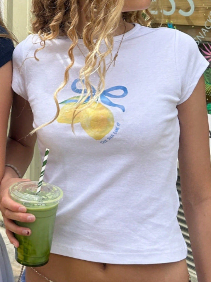 Damen Crop-T-Shirt mit kreativem Früchte-Design und figurbetontem Schnitt Echo Archiv