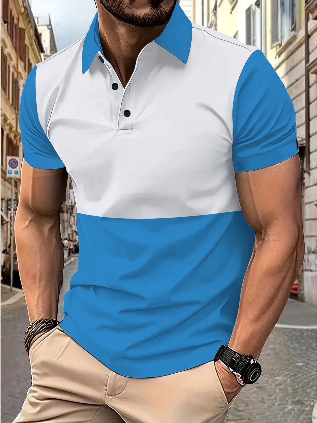 Herren Poloshirt mit modernem Farb-Blockdesign und atmungsaktivem Material Echoarchiv