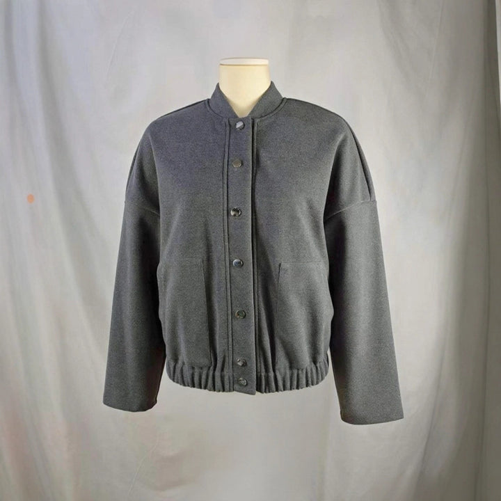Damen kuschelige Fleece-Bomberjacke mit Stehkragen Rippbund und Druckknopfleiste – Avenza