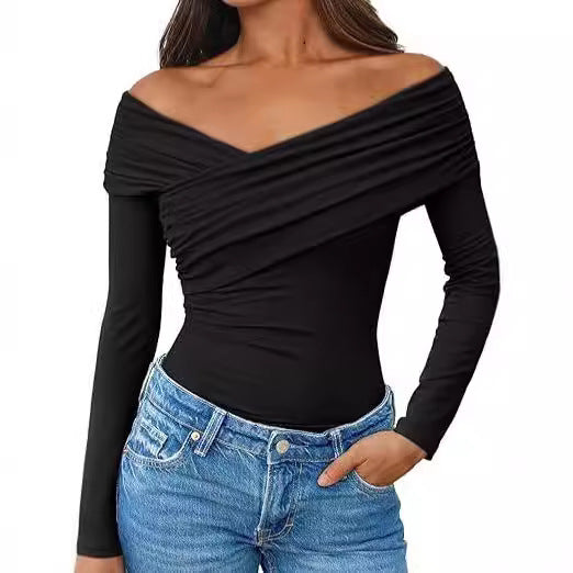 Damen Off-Shoulder Langarm-Top mit Wickeloptik und figurbetontem Stretch-Jersey Echo Archiv