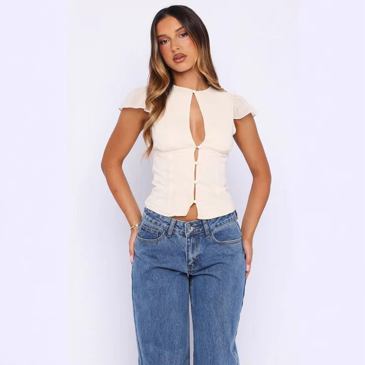 Damen Rüschenbluse mit Punktedesign und vorderer Knopföffnung Echo Archiv