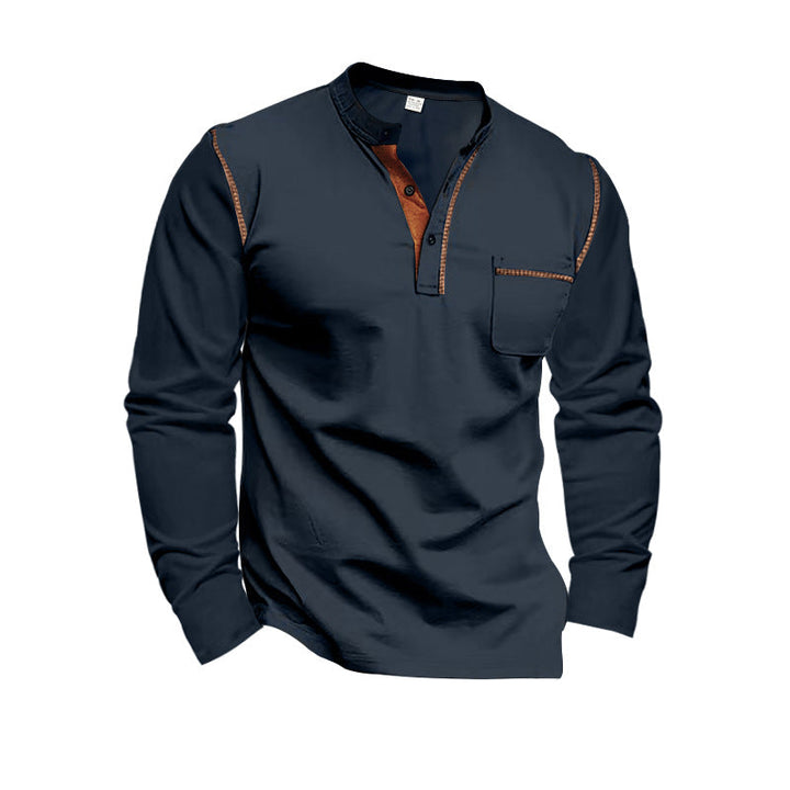Herren Langarm-Henley-Shirt mit modernem Kragen und praktischer Brusttasche Echoarchiv