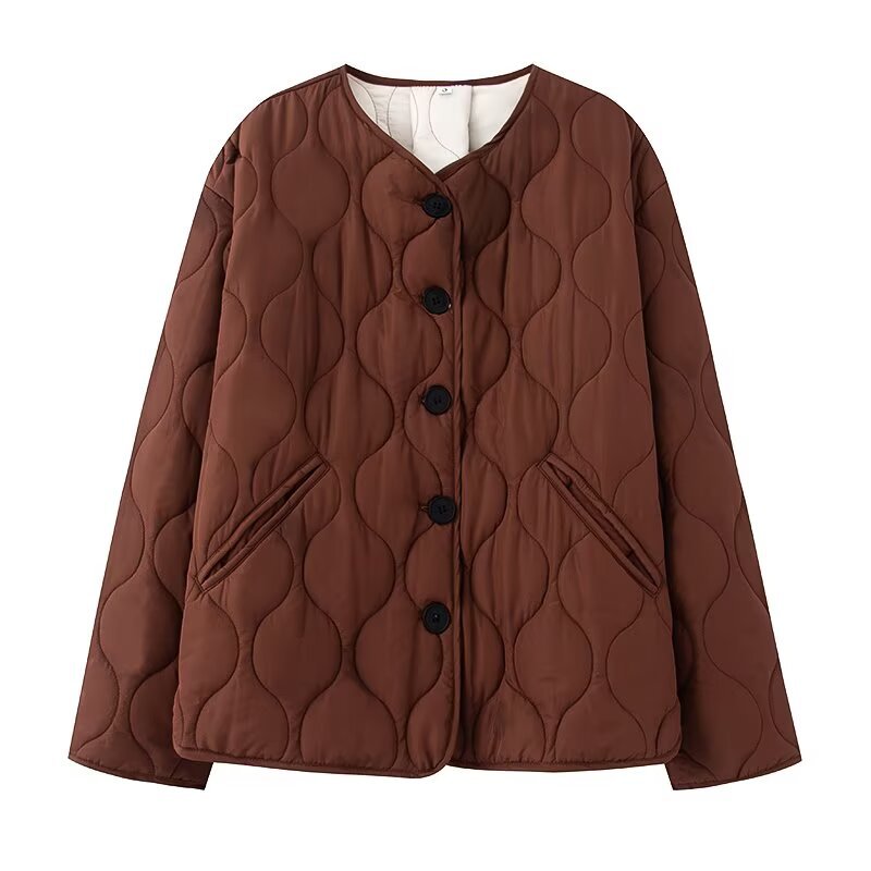 Damen Steppjacke ohne Kragen mit Rundhalsausschnitt, Boxy‑Schnitt und dekorativer Wellensteppung Echo Archiv