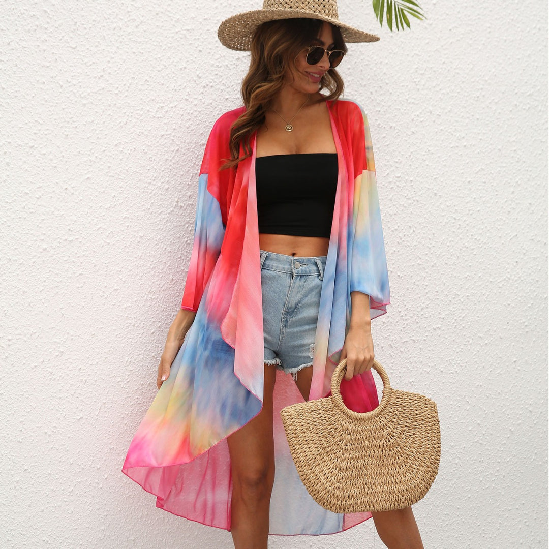 Damen eleganter Strandkimono mit buntem Tie-Dye-Design Echo Archiv