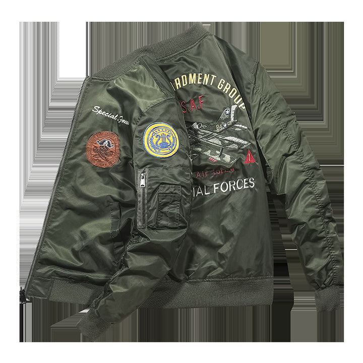 Männer's  heritage bestickte aviator bomber mit Rückflugzeugmotiv und Ärmeltasche für Stifte Echo Archiv