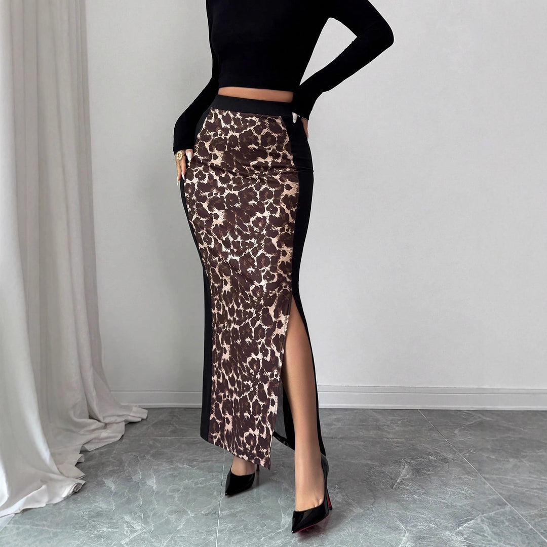 Damen nan taillierter Bleistiftmidirock mit Animal-Print-Mittelbahn und seitlichem Oberschenkel-Schlitz Echo Archiv