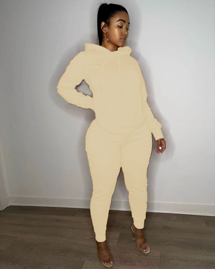Damen tailliertes Hoodie- und Jogginghose-Set mit Kängurutasche, hohem Komfortbund und gerippten Knöchelbündchen – Auréline
