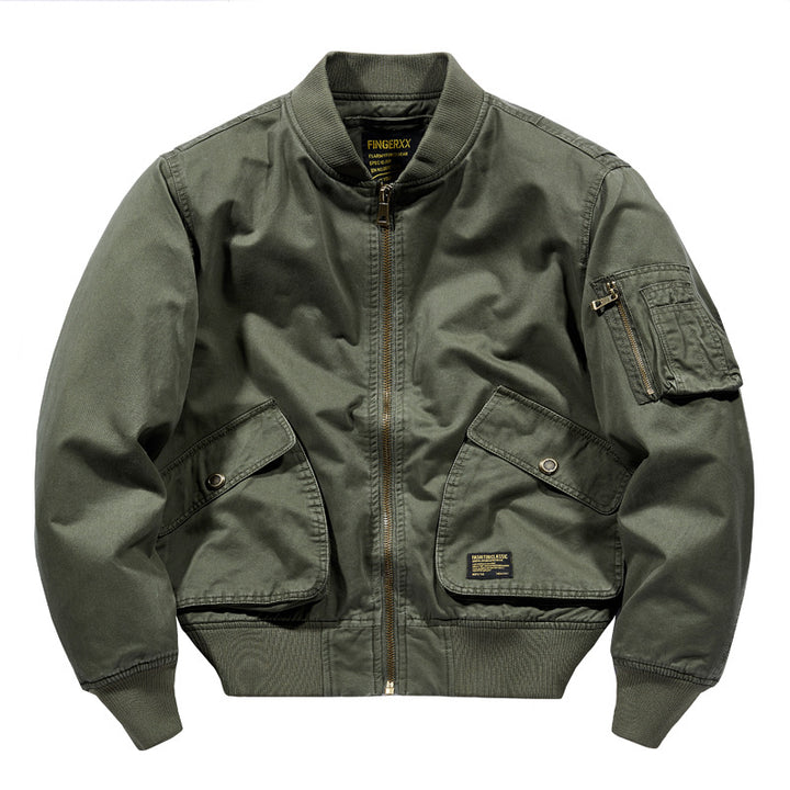 Herren  schwere Baumwoll-Twill Utility Bomberjacke mit schrägen Druckknopf-Taschen und Reißverschluss-Ärmeltasche Echo Archiv