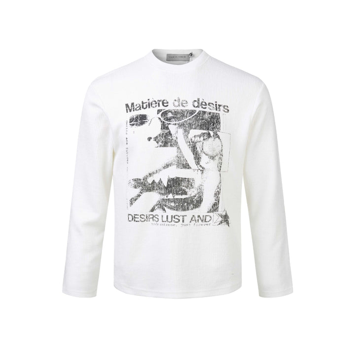 Unisex Geripptes Langarmshirt mit Rundhals und distressed Grafikprint Echoarchiv