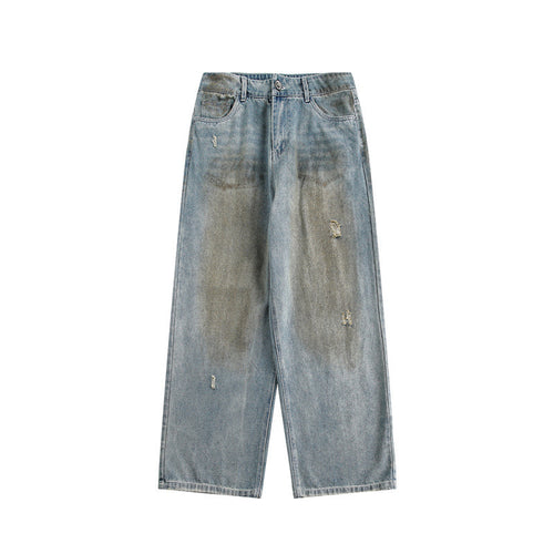 Damen Weite Baggy-Jeans mit hohem Bund, Used-Waschung und Rissdetails Echo Archiv