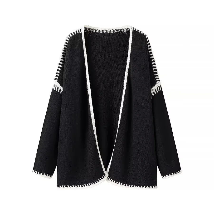 Damen nan oversized Strickcardigan mit kontrastziernähten und offener Front Echo Archiv