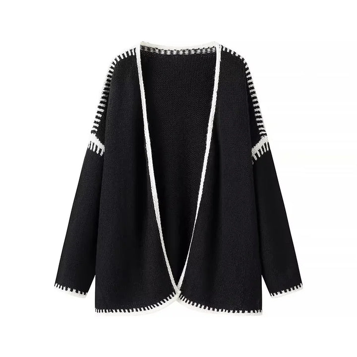 Damen nan oversized Strickcardigan mit kontrastziernähten und offener Front Echo Archiv