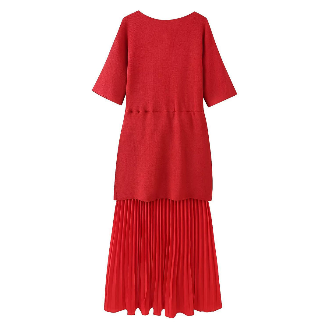Damen elegantes Maxikleid mit plissierten Details und V-Ausschnitt Echo Archiv