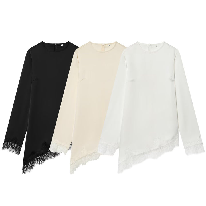 Damen asymmetrisches Blusenshirt mit Spitzenverzierung Echo Archiv
