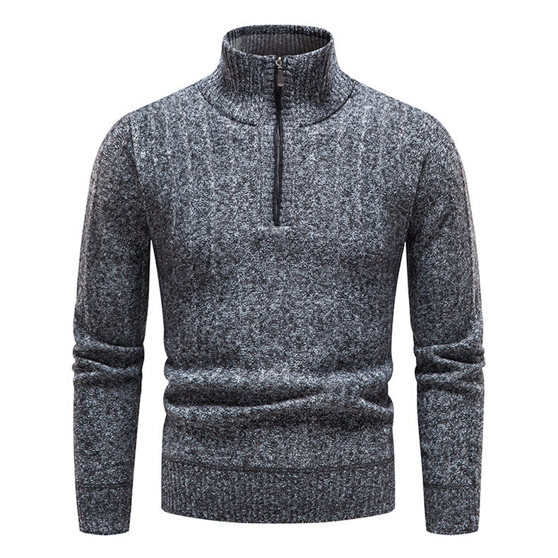 Herren eleganter Strickpullover mit kurzem Reißverschluss und strukturierter Oberfläche Echoarchiv