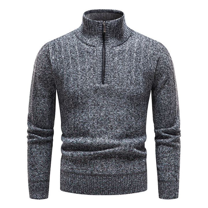 Herren eleganter Strickpullover mit kurzem Reißverschluss und strukturierter Oberfläche Echoarchiv
