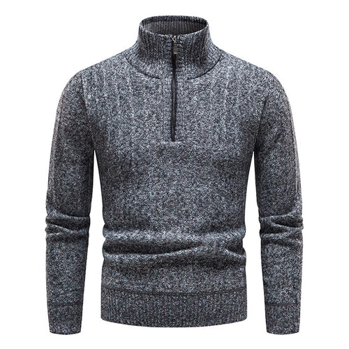 Herren eleganter Strickpullover mit kurzem Reißverschluss und strukturierter Oberfläche Echoarchiv