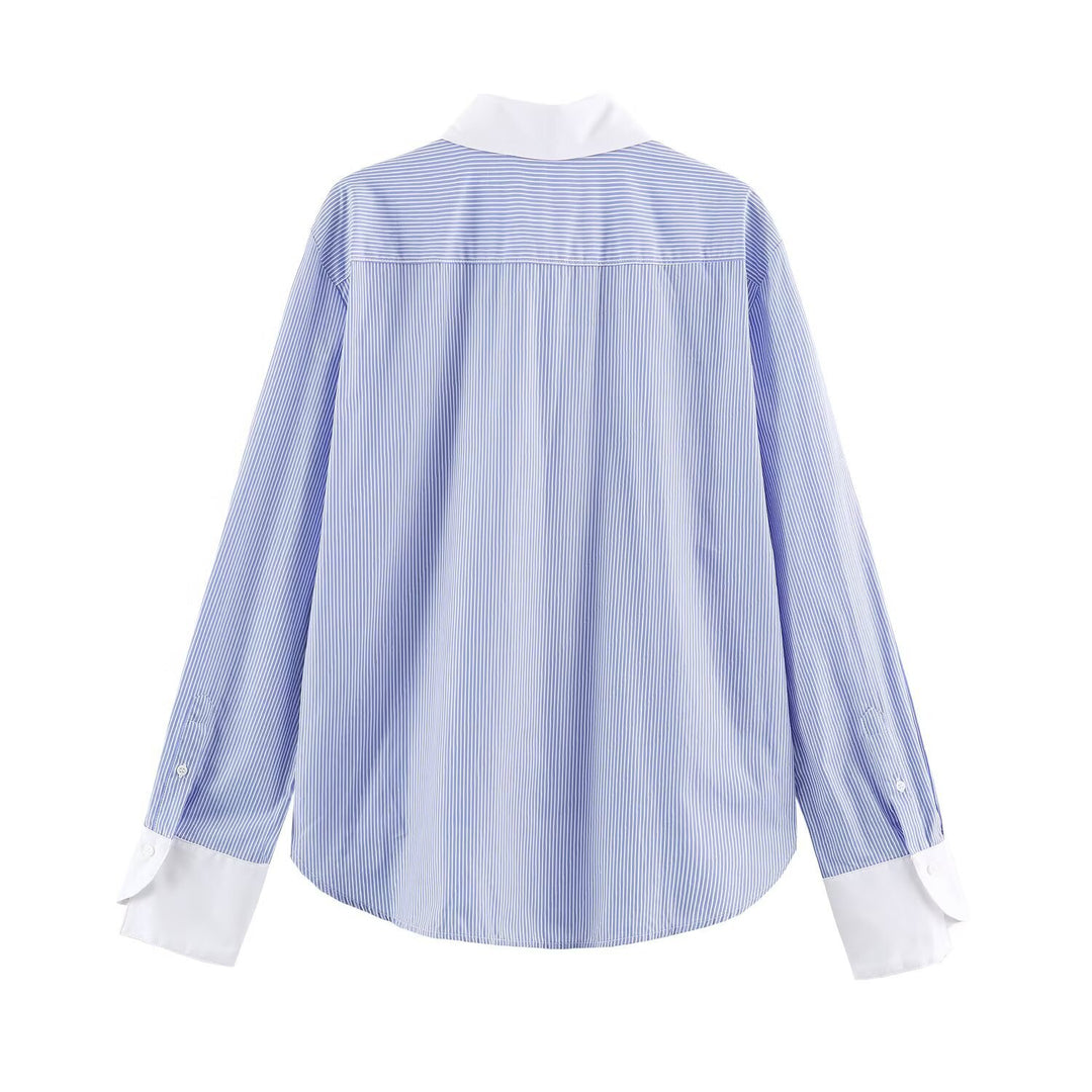 Damen Oversize-Hemdbluse mit Froschknopf-Verschlüssen und Kontrastkragen Echo Archiv