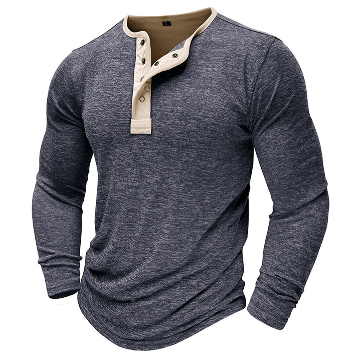 Herren Langarm-Henley-Shirt aus atmungsaktivem Baumwollmix mit eleganter Knopfleiste Echoarchiv