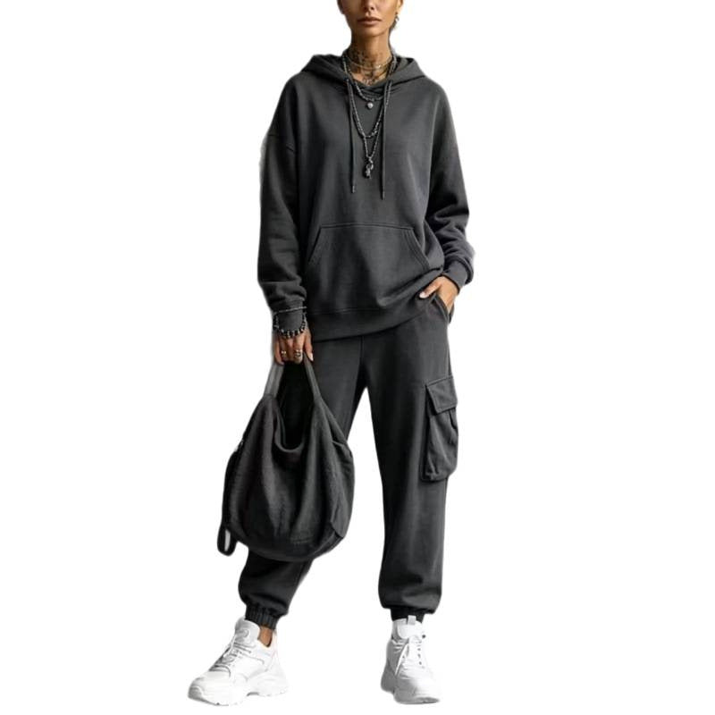Damen Oversize Hoodie- und Cargo-Jogger-Set aus French Terry – Auréline