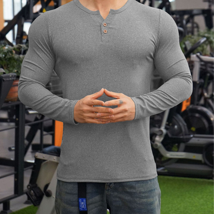 Herren Langarmshirt mit strukturiertem Design und Knopfleiste Echoarchiv