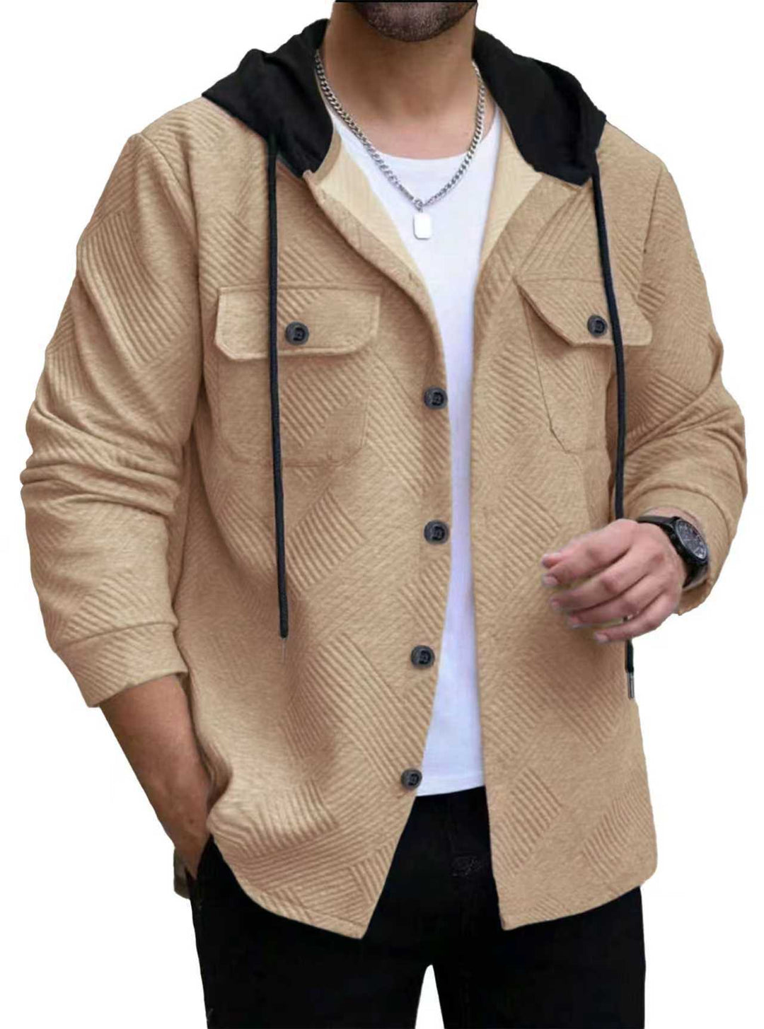 Herren lässige Hemdjacke mit Kapuzenfunktion und praktischen Taschen Echoarchiv