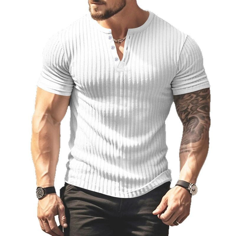Herren kurzärmliges Henley-T-Shirt mit strukturiertem Obermaterial Echoarchiv