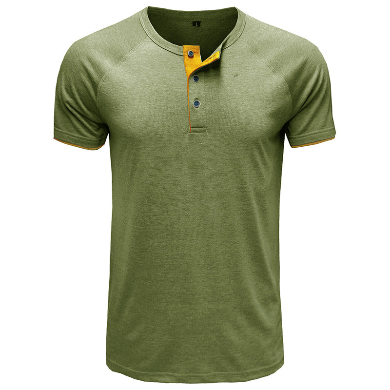 Herren modisches Kurzarm-Henley Shirt mit kontrastierenden Knöpfen und stylischen Details Echoarchiv