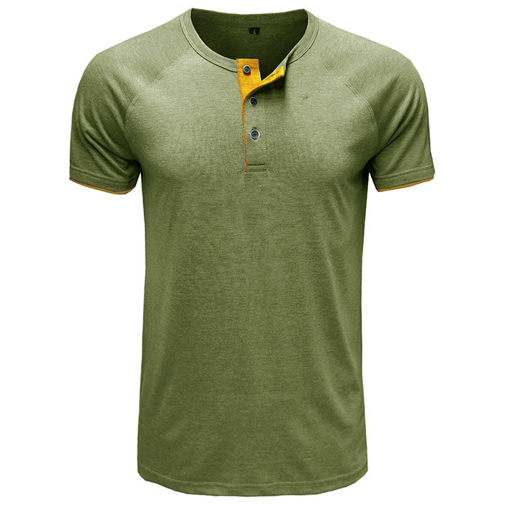 Herren modisches Kurzarm-Henley Shirt mit kontrastierenden Knöpfen und stylischen Details Echoarchiv