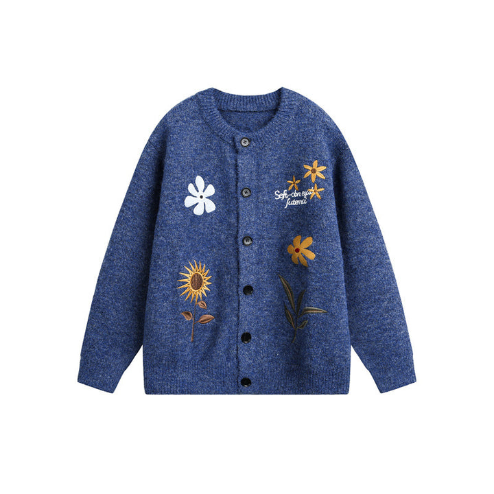 Damen Strick-Cardigan mit Blumenstickerei, Rundhalsausschnitt und Knopfleiste Echoarchiv