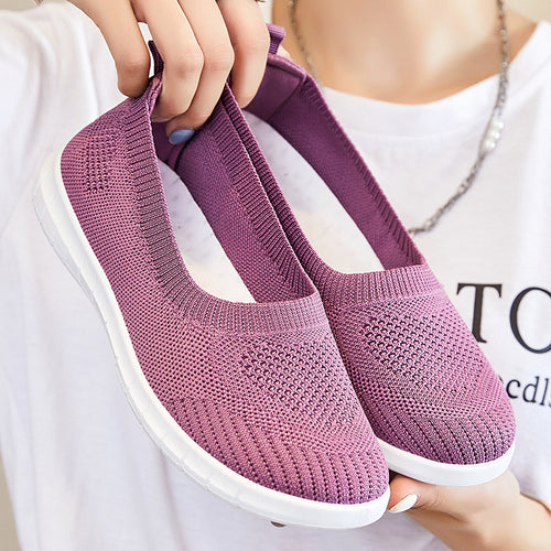 Damen nan atmungsaktive Strick-Ballerina-Slipper mit nahtlosem Sockeneinstieg, orthopädischem Memory-Fußbett und flexibler EVA-Laufsohle Echo Archiv