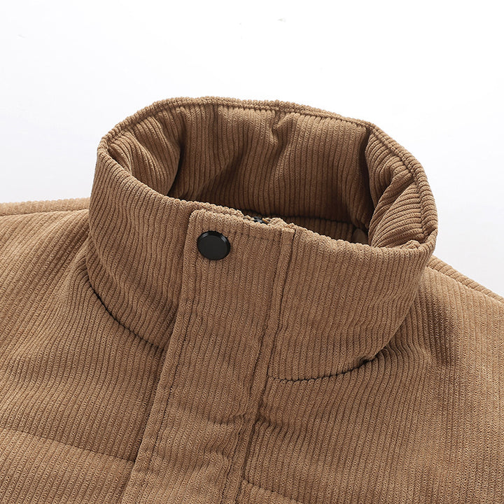 Herren gepolsterte Cordjacke mit hohem Stehkragen, gepolsterter Isolierung und Reißverschlusstaschen – Taviero