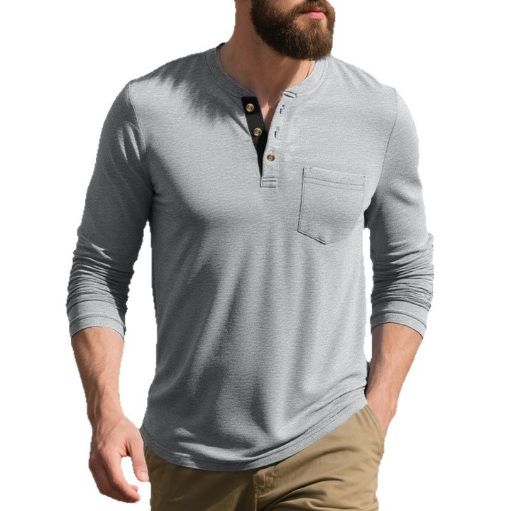 Herren Langarm-Henley-Shirt aus weichem Baumwollmix mit praktischer Brusttasche Echoarchiv