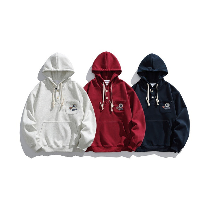 Unisex Kapuzen-Hoodie im Henley-Stil mit Brusttasche & Kängurutasche Echoarchiv