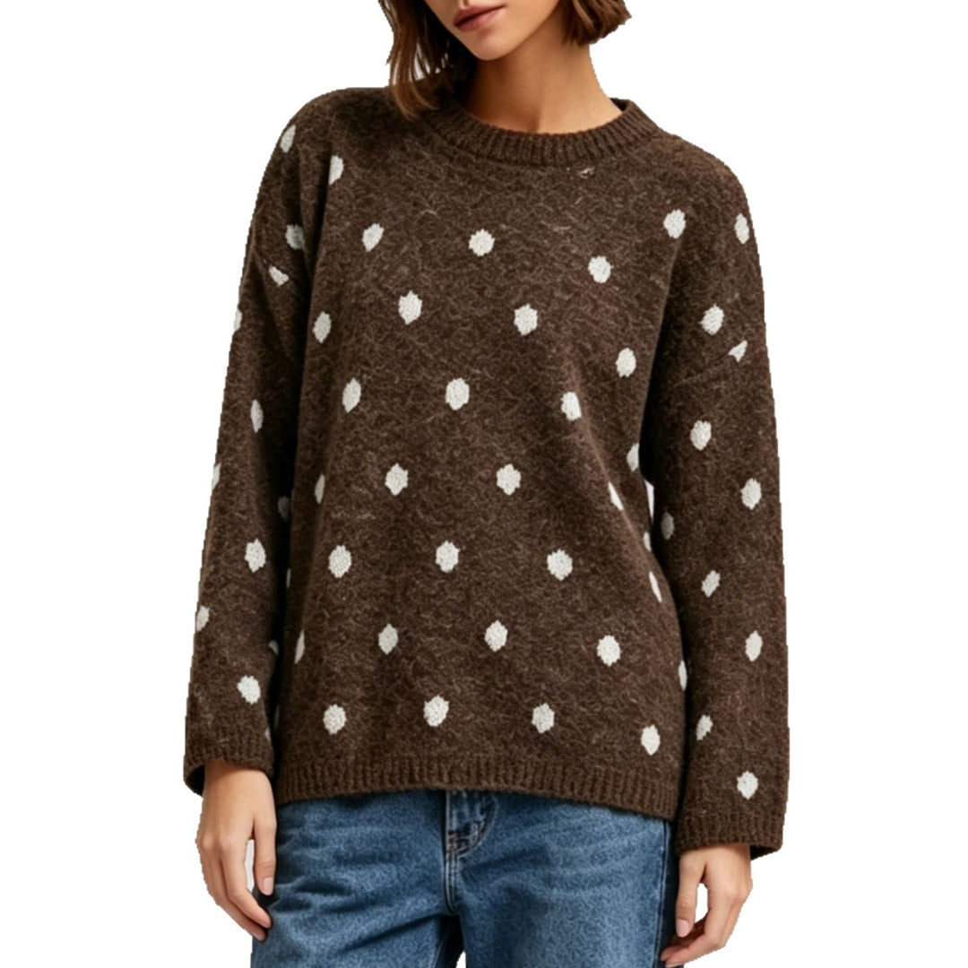 Damen Oversize Strickpullover mit dezentem Punktemuster und Rundhalsausschnitt – Mavelle
