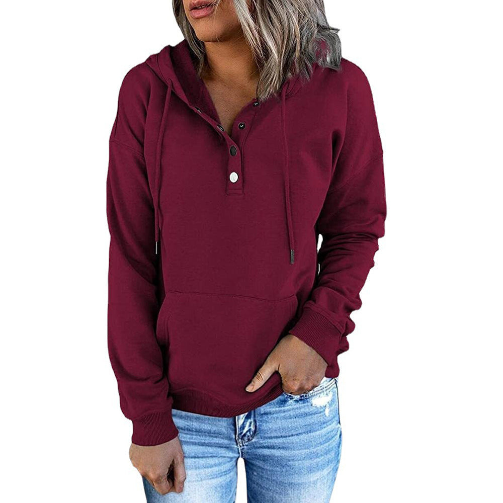 Damen Kapuzenpullover mit Knopfdetails und weichem Fleece-Material Echoarchiv