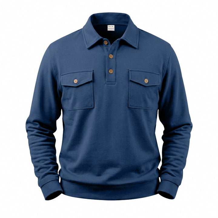 Herren Langarm-Polo-Sweatshirt mit aufgesetzten Brusttaschen Echoarchiv