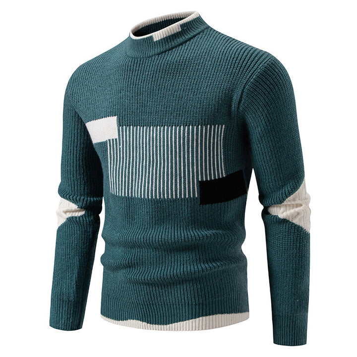 Herren nan gerippter Feinstrickpullover mit Stehkragen und kontrast-Blockdesign Echo Archiv